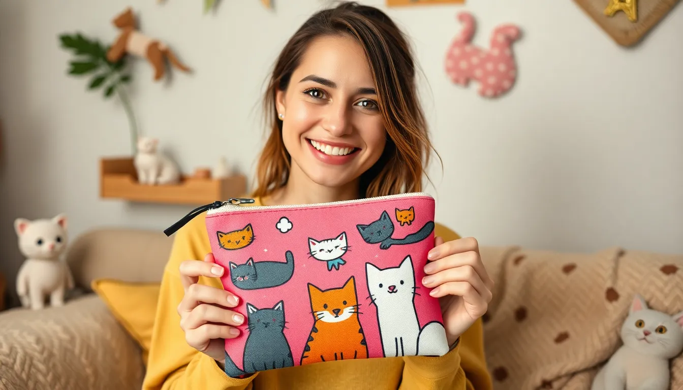 best cat lover gift, funny cat toy money canvas pouch with zipper