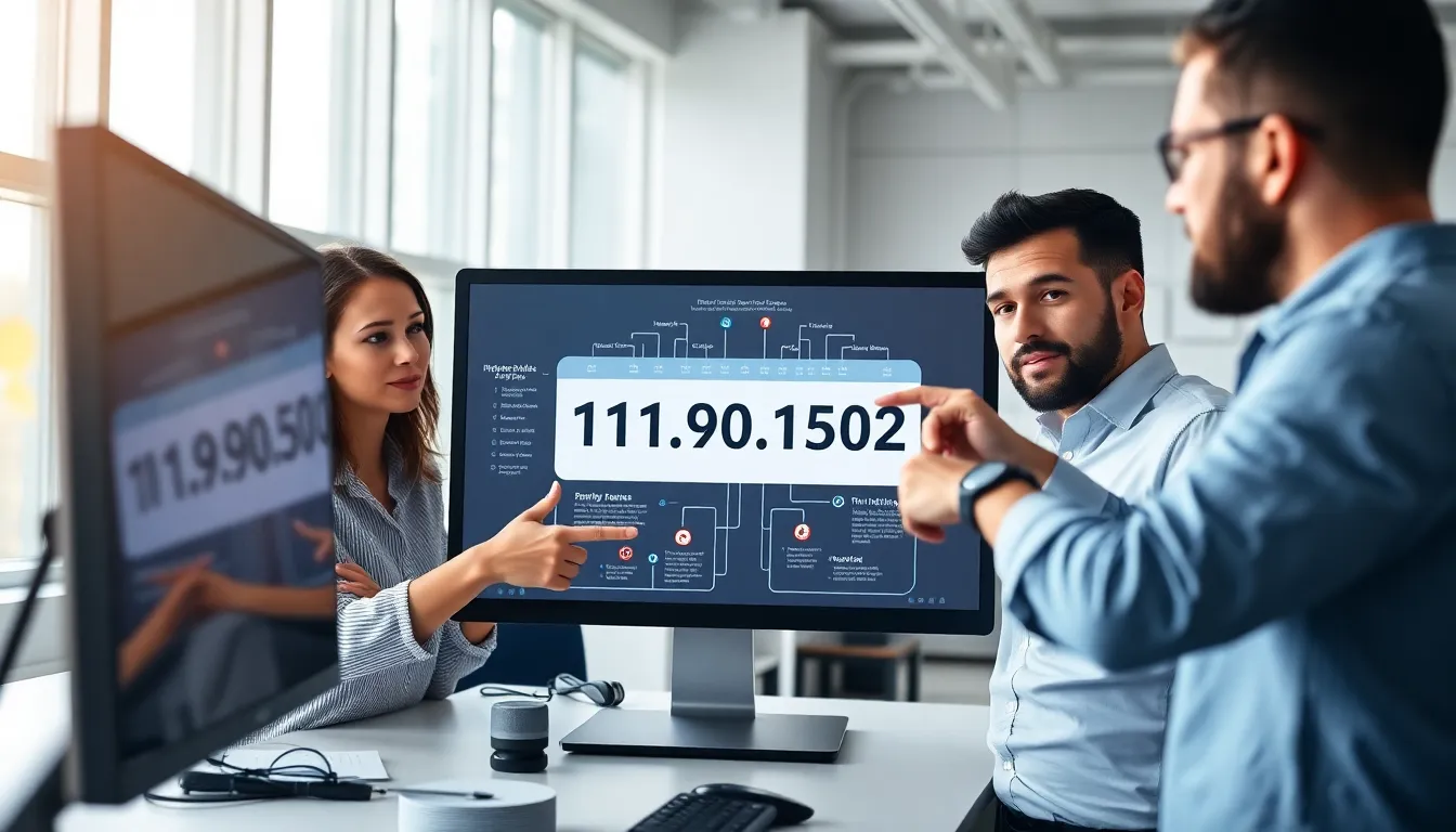 professionals discussing an infographic about IP address 111.90.1502.