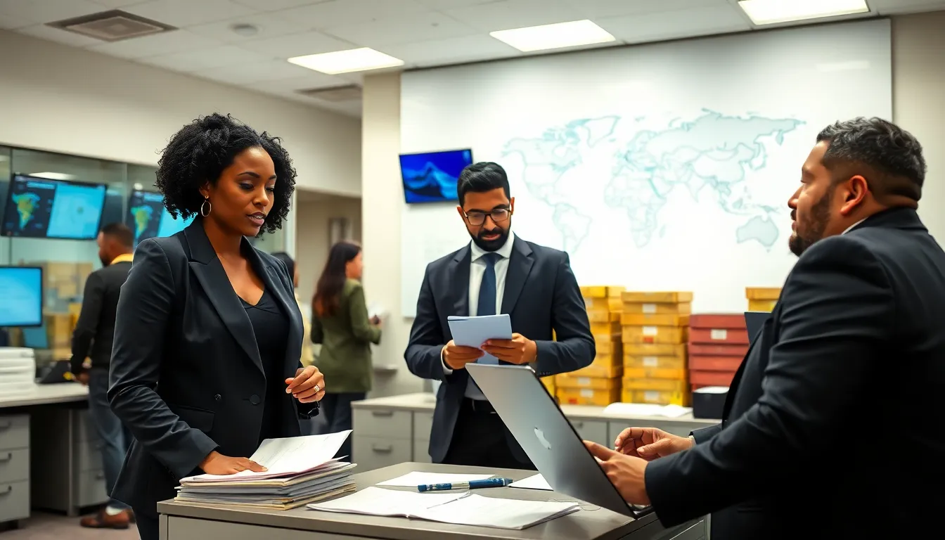 diverse team working in a modern customs office.