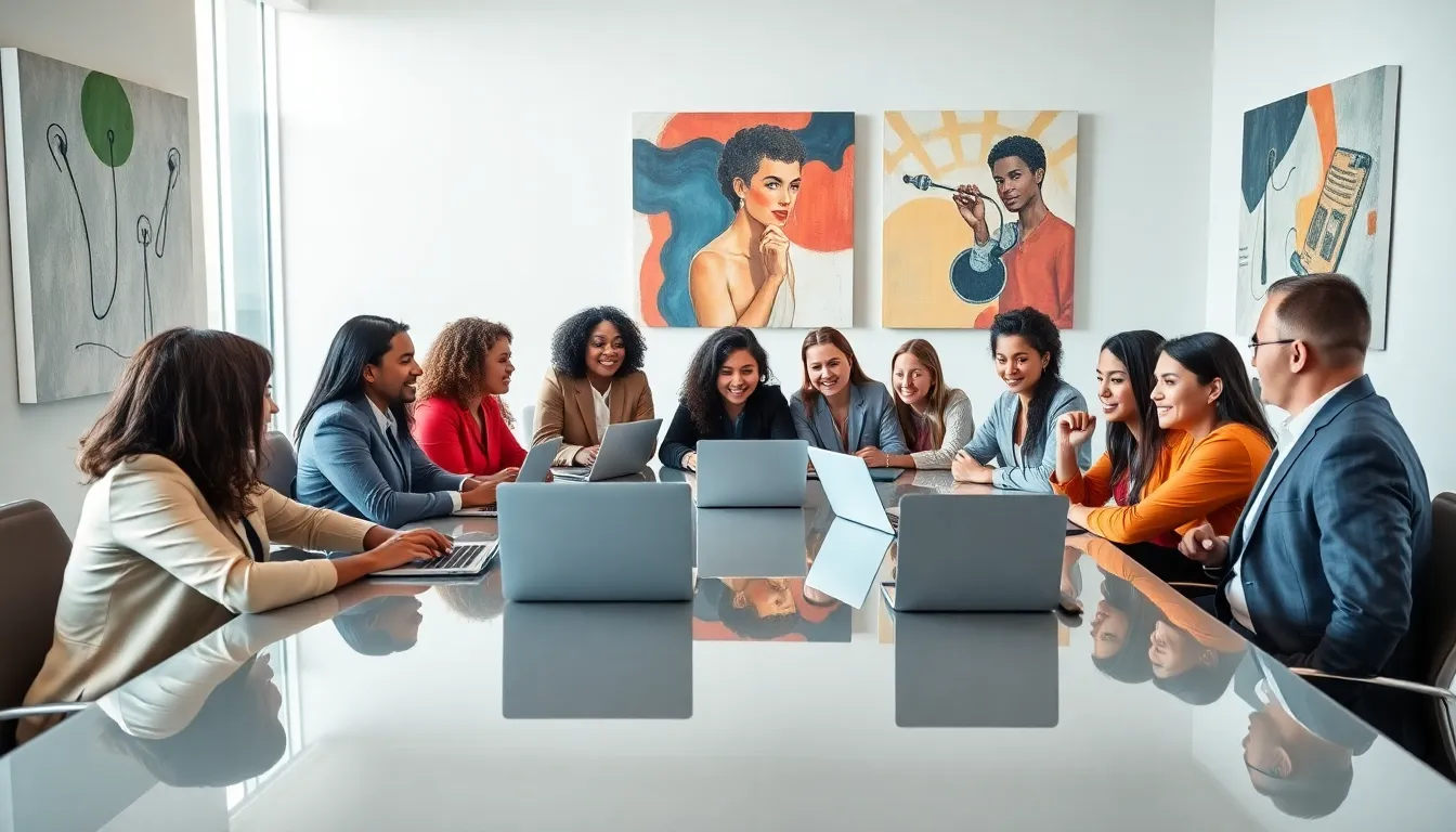 diverse team collaborating on creative concepts in a modern office.